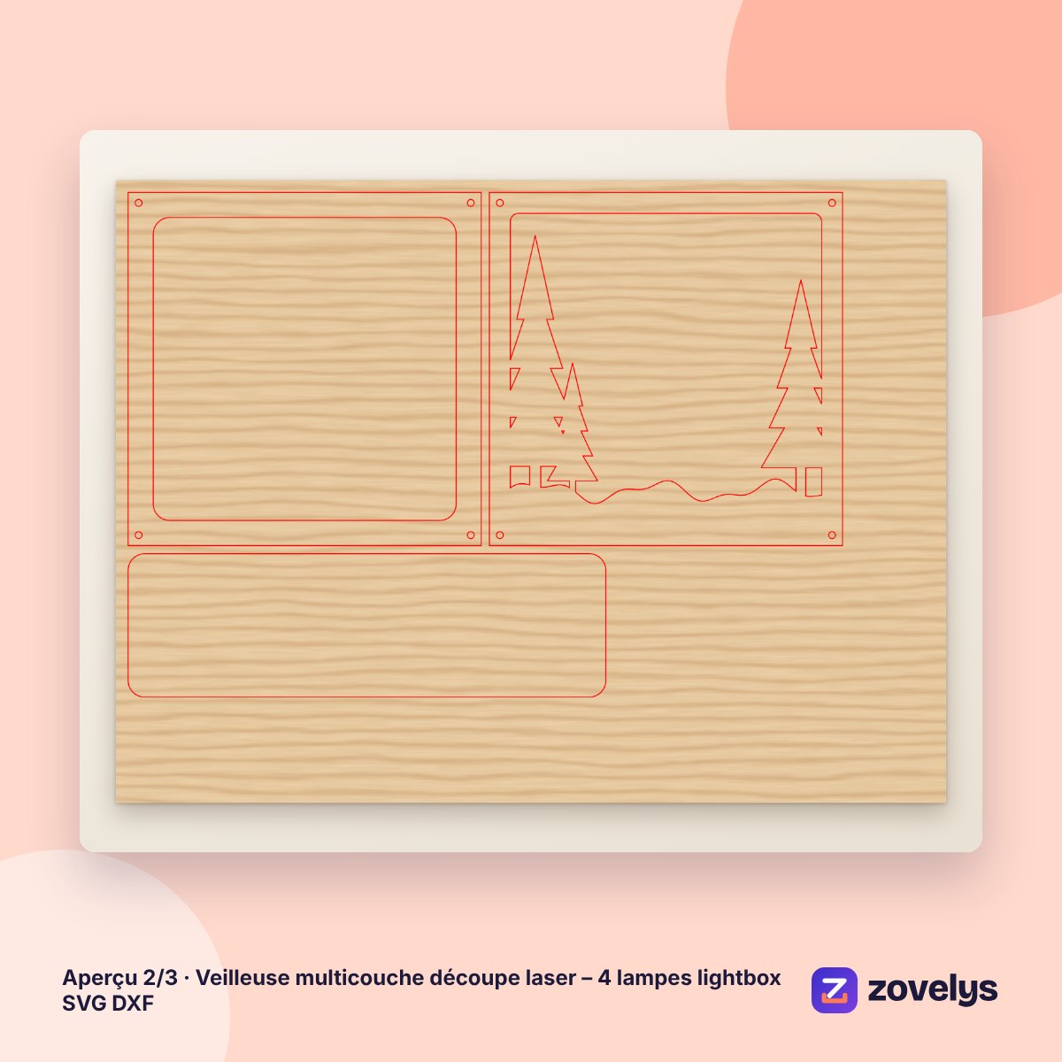 Veilleuse multicouche découpe laser – 4 lampes lightbox SVG DXF – aperçu 2