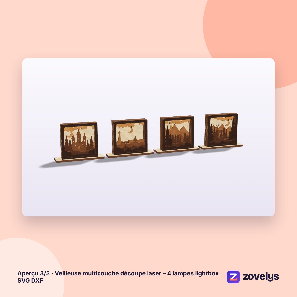 Veilleuse multicouche découpe laser – 4 lampes lightbox SVG DXF – aperçu 3