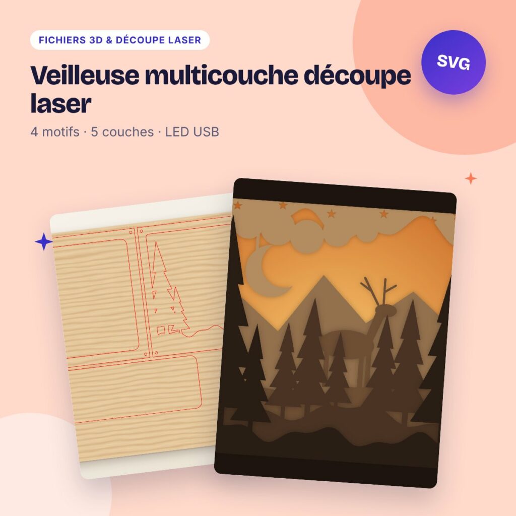 Veilleuse multicouche découpe laser – 4 lampes lightbox SVG DXF