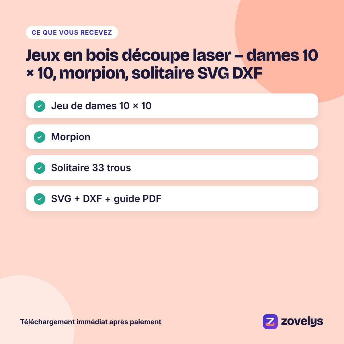 Jeux en bois découpe laser – dames 10 × 10, morpion, solitaire SVG DXF – aperçu 4