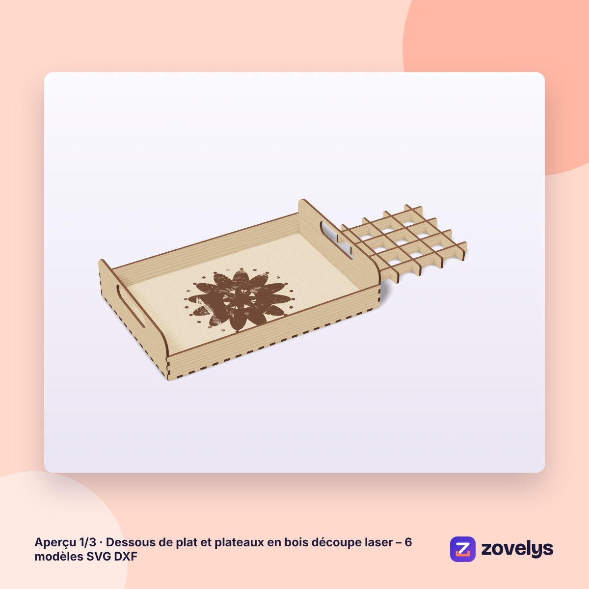 Dessous de plat et plateaux en bois découpe laser – 6 modèles SVG DXF – aperçu 1