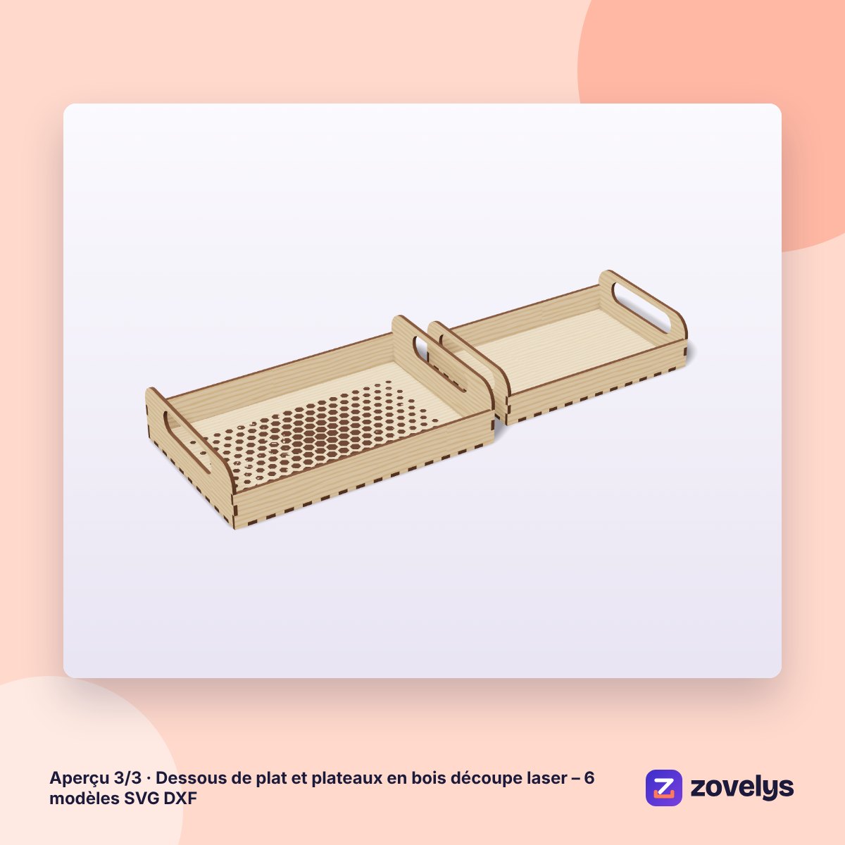 Dessous de plat et plateaux en bois découpe laser – 6 modèles SVG DXF – aperçu 3
