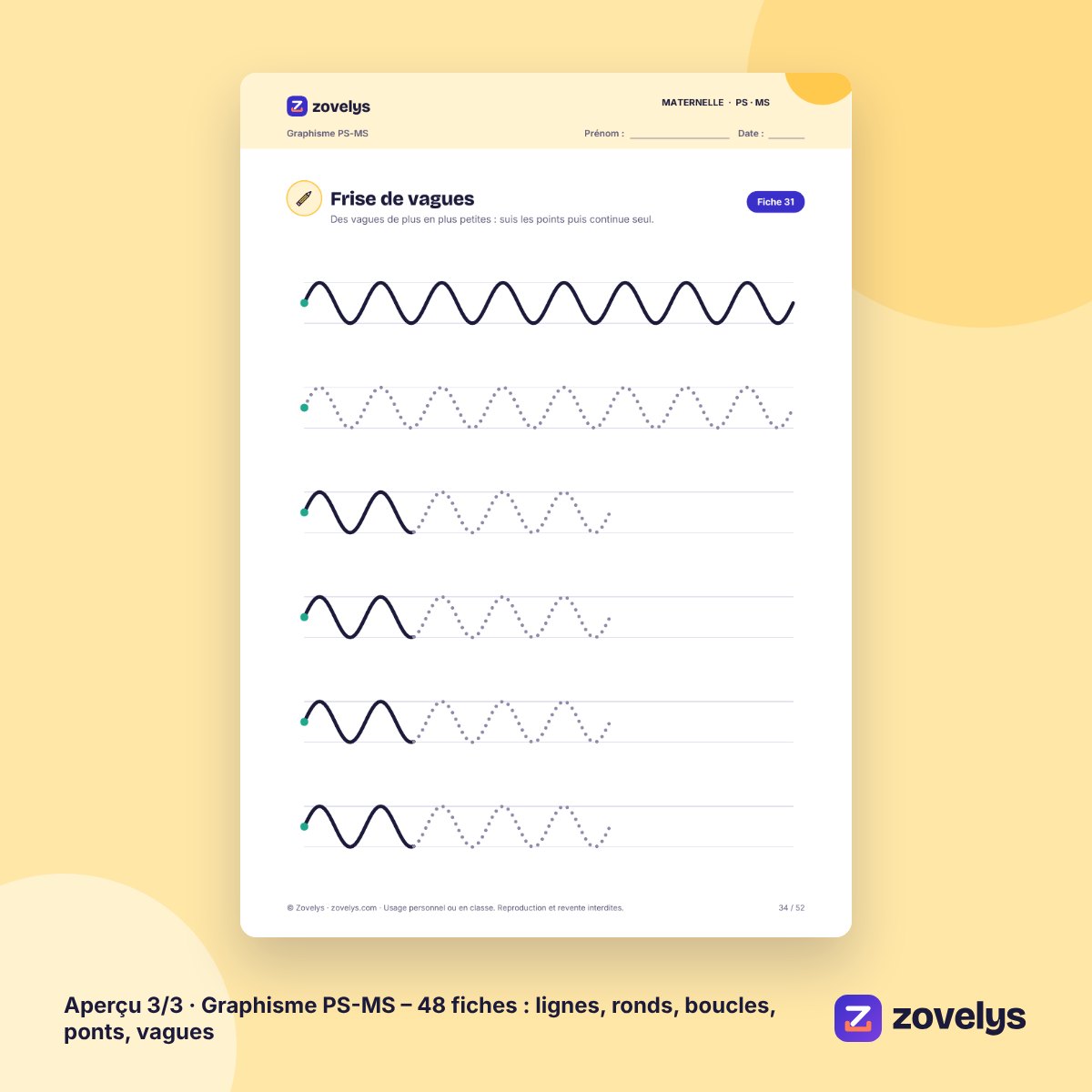 Graphisme PS-MS – 48 fiches : lignes, ronds, boucles, ponts, vagues – aperçu 3