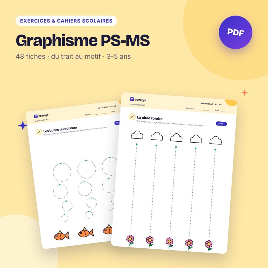 Graphisme PS-MS – 48 fiches : lignes, ronds, boucles, ponts, vagues