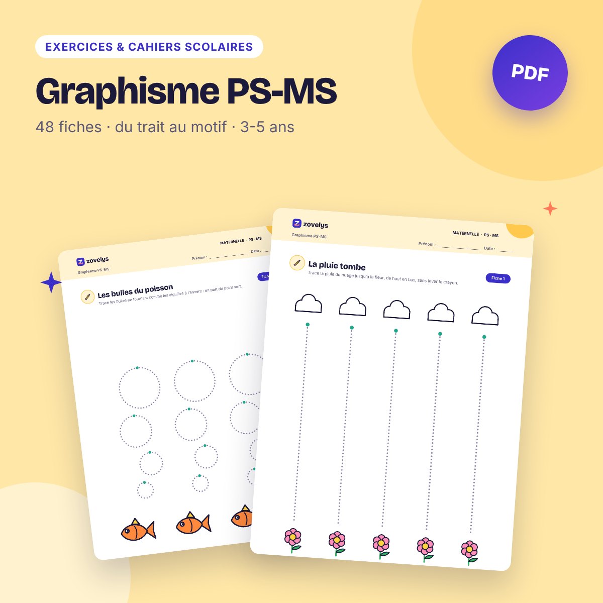 Graphisme PS-MS – 48 fiches : lignes, ronds, boucles, ponts, vagues