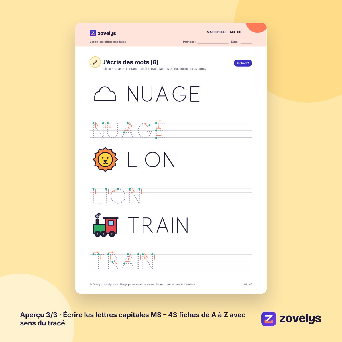 Écrire les lettres capitales MS – 43 fiches de A à Z avec sens du tracé – aperçu 3