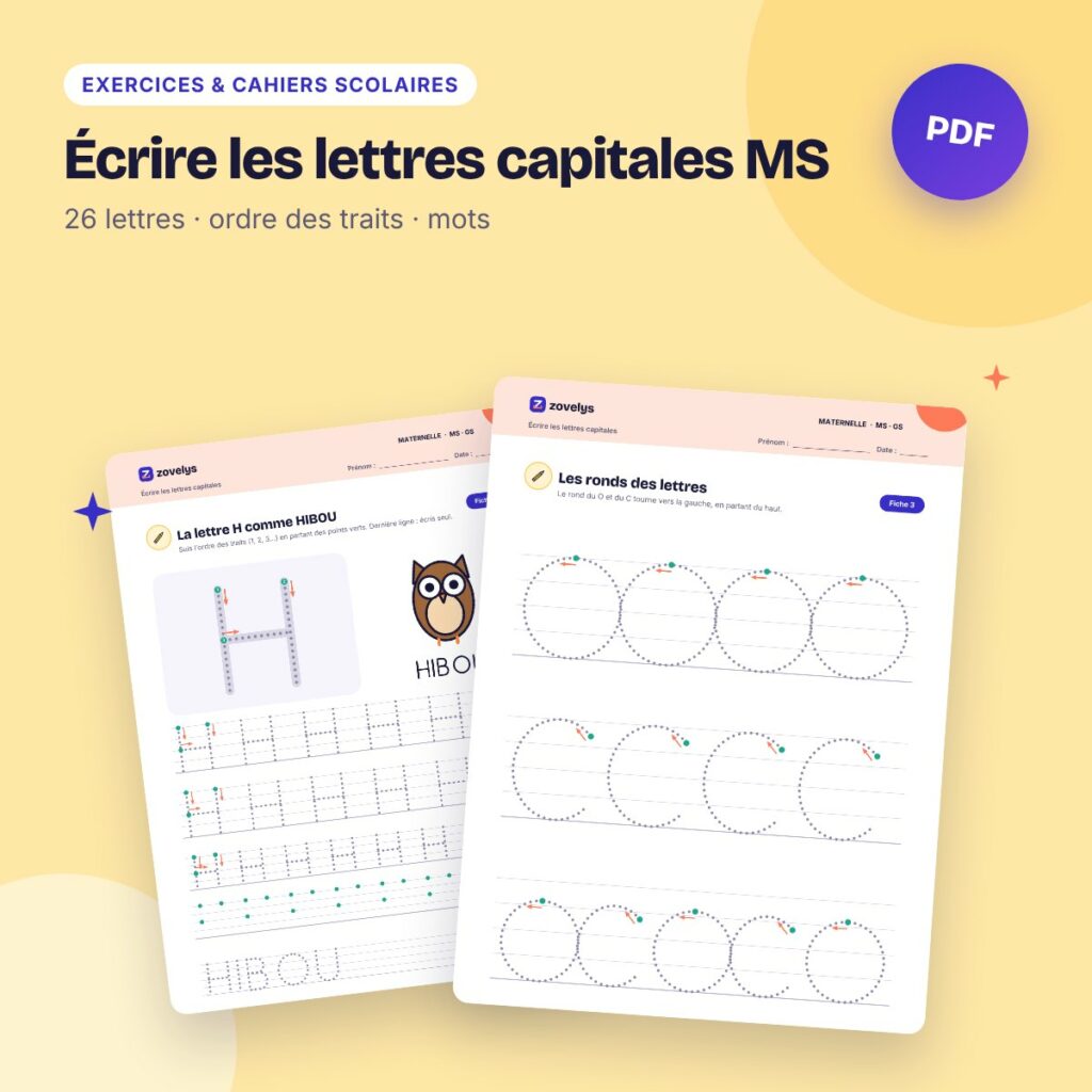 Écrire les lettres capitales MS – 43 fiches de A à Z avec sens du tracé