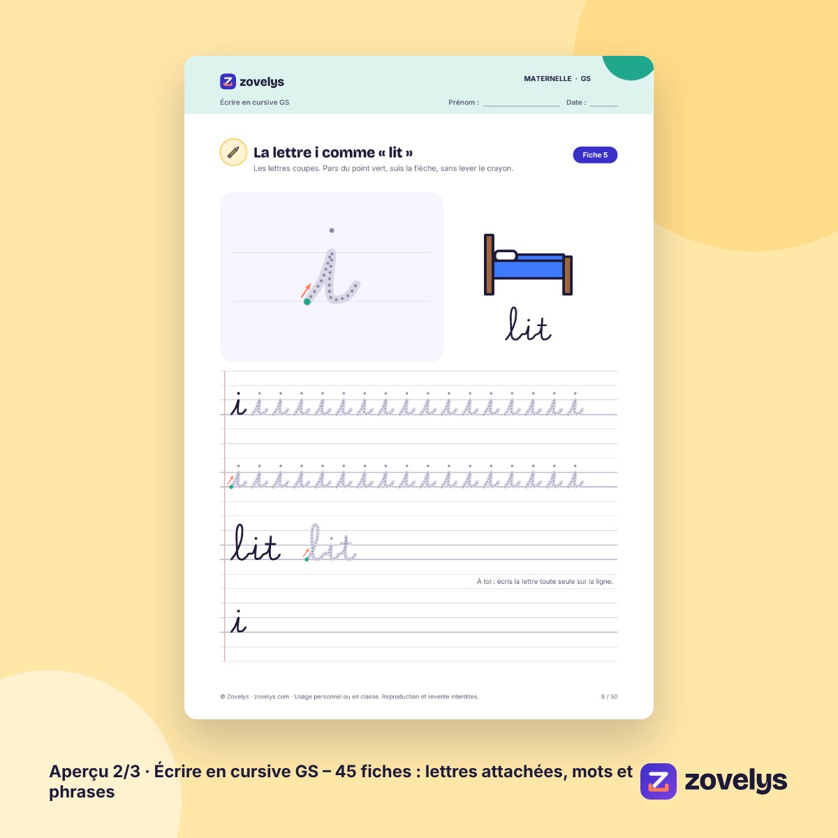 Écrire en cursive GS – 45 fiches : lettres attachées, mots et phrases – aperçu 2