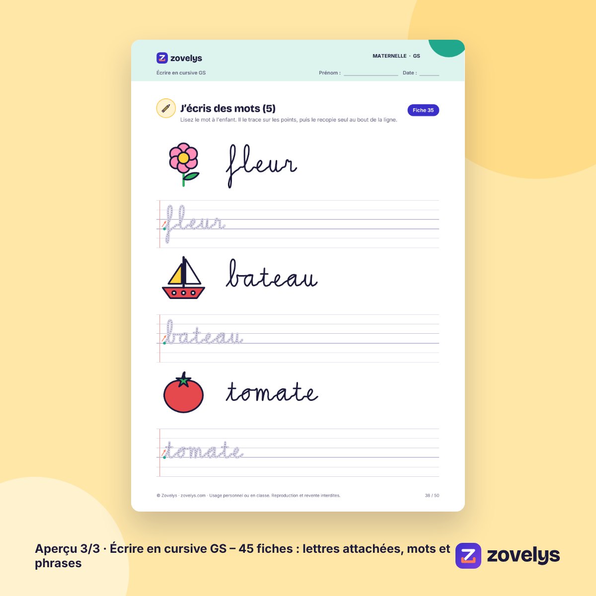Écrire en cursive GS – 45 fiches : lettres attachées, mots et phrases – aperçu 3