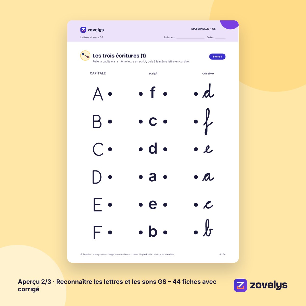 Reconnaître les lettres et les sons GS – 44 fiches avec corrigé – aperçu 2