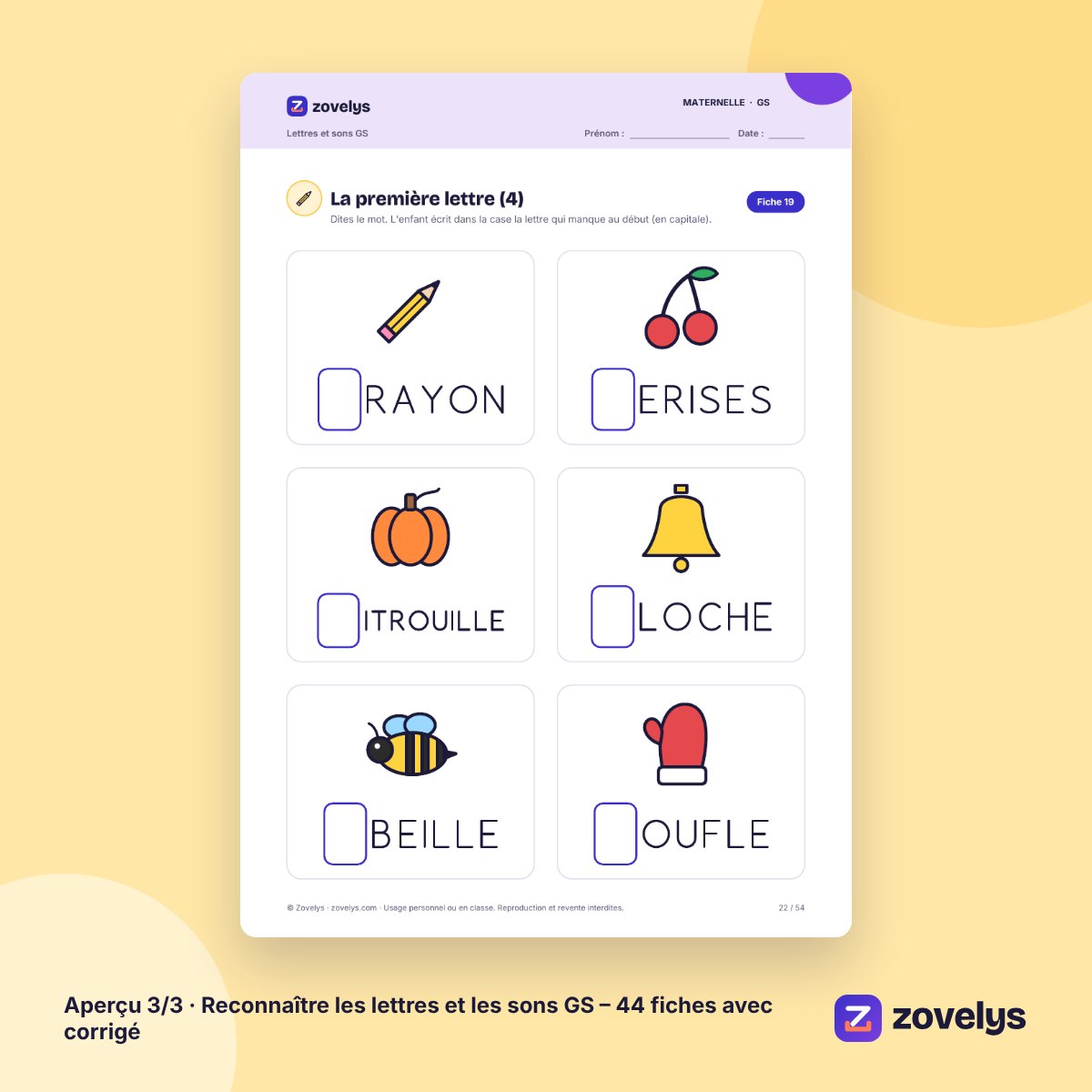 Reconnaître les lettres et les sons GS – 44 fiches avec corrigé – aperçu 3