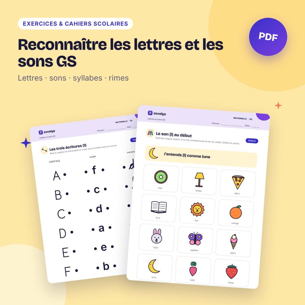 Reconnaître les lettres et les sons GS – 44 fiches avec corrigé