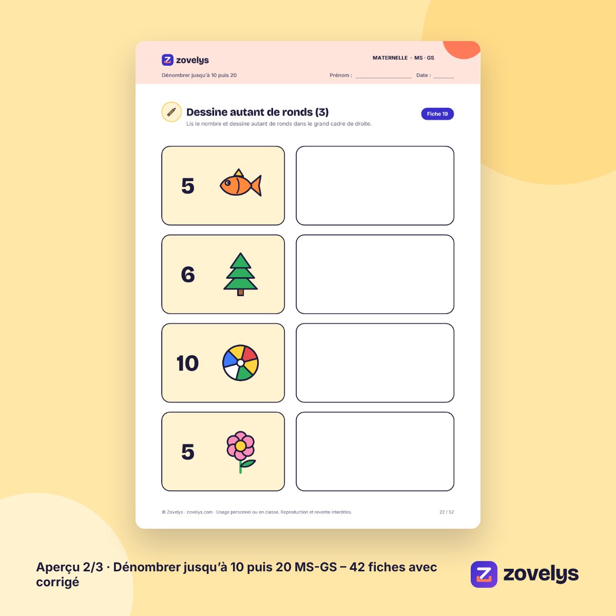 Dénombrer jusqu’à 10 puis 20 MS-GS – 42 fiches avec corrigé – aperçu 2