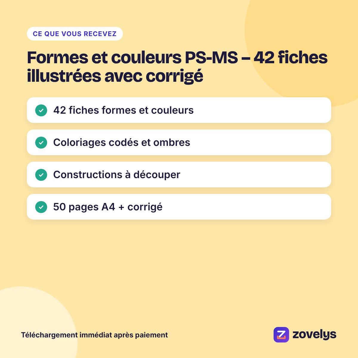 Formes et couleurs PS-MS – 42 fiches illustrées avec corrigé – aperçu 4