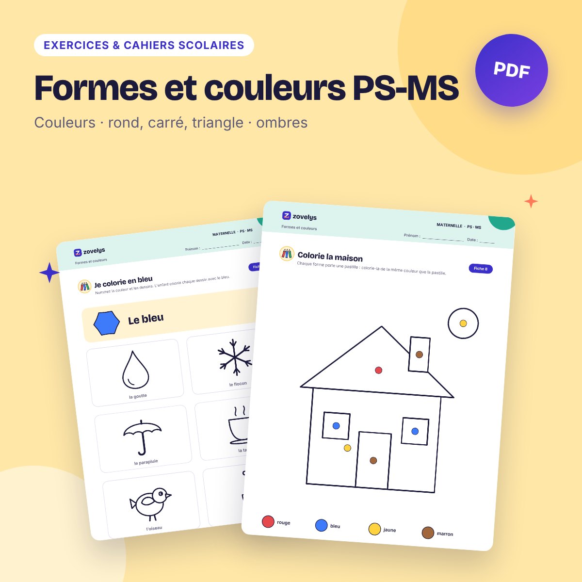 Formes et couleurs PS-MS – 42 fiches illustrées avec corrigé