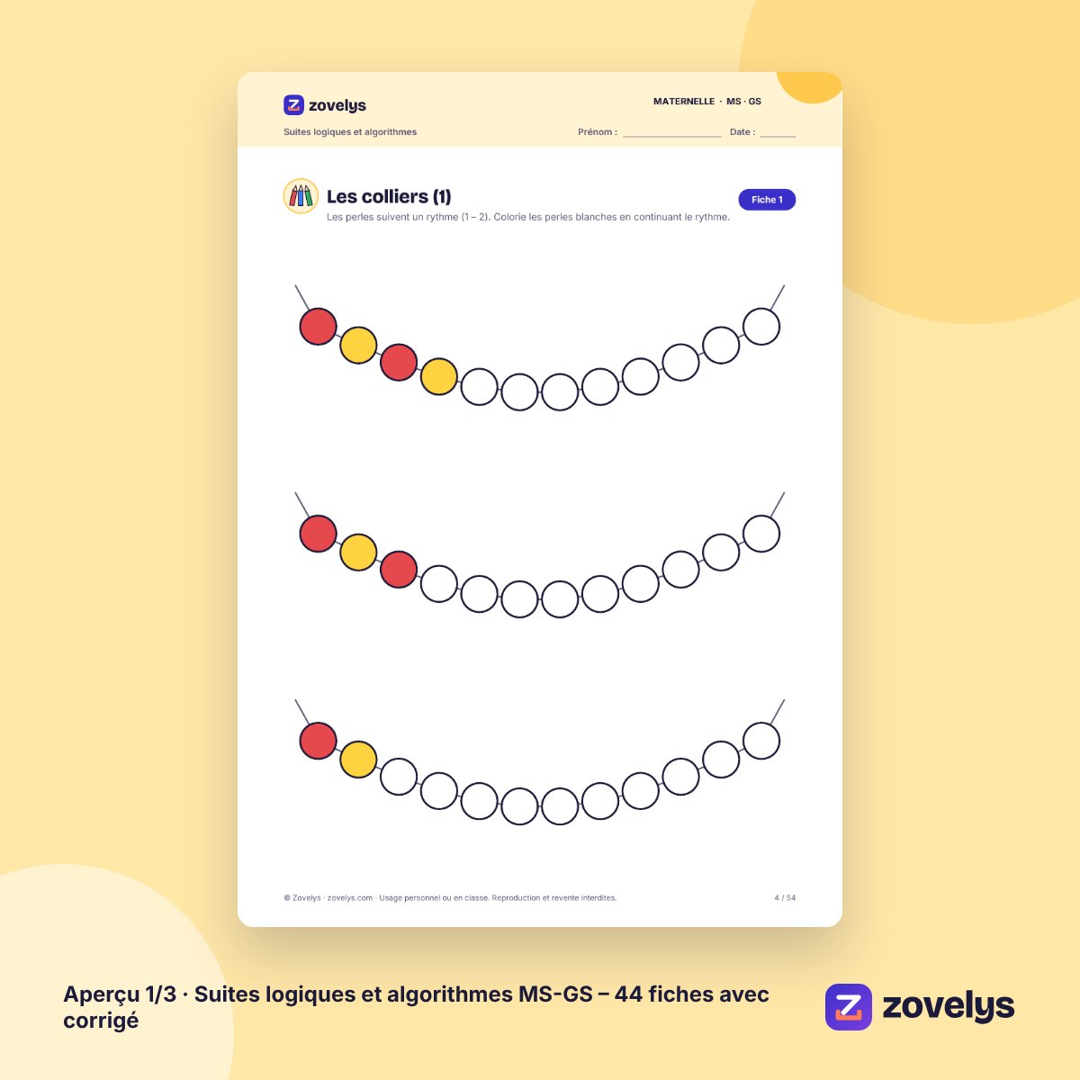 Suites logiques et algorithmes MS-GS – 44 fiches avec corrigé – aperçu 1