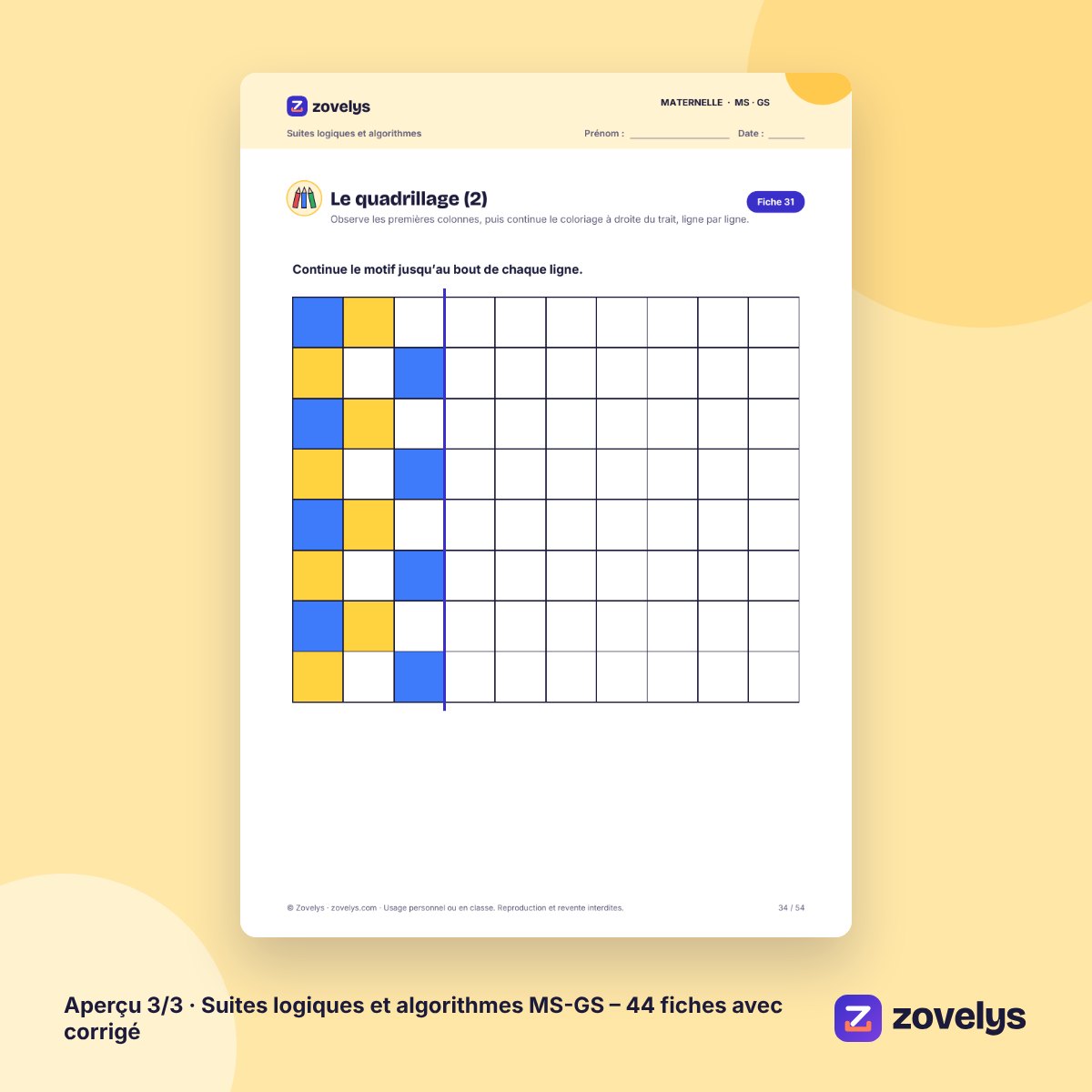 Suites logiques et algorithmes MS-GS – 44 fiches avec corrigé – aperçu 3