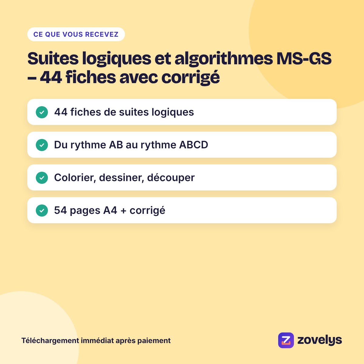 Suites logiques et algorithmes MS-GS – 44 fiches avec corrigé – aperçu 4