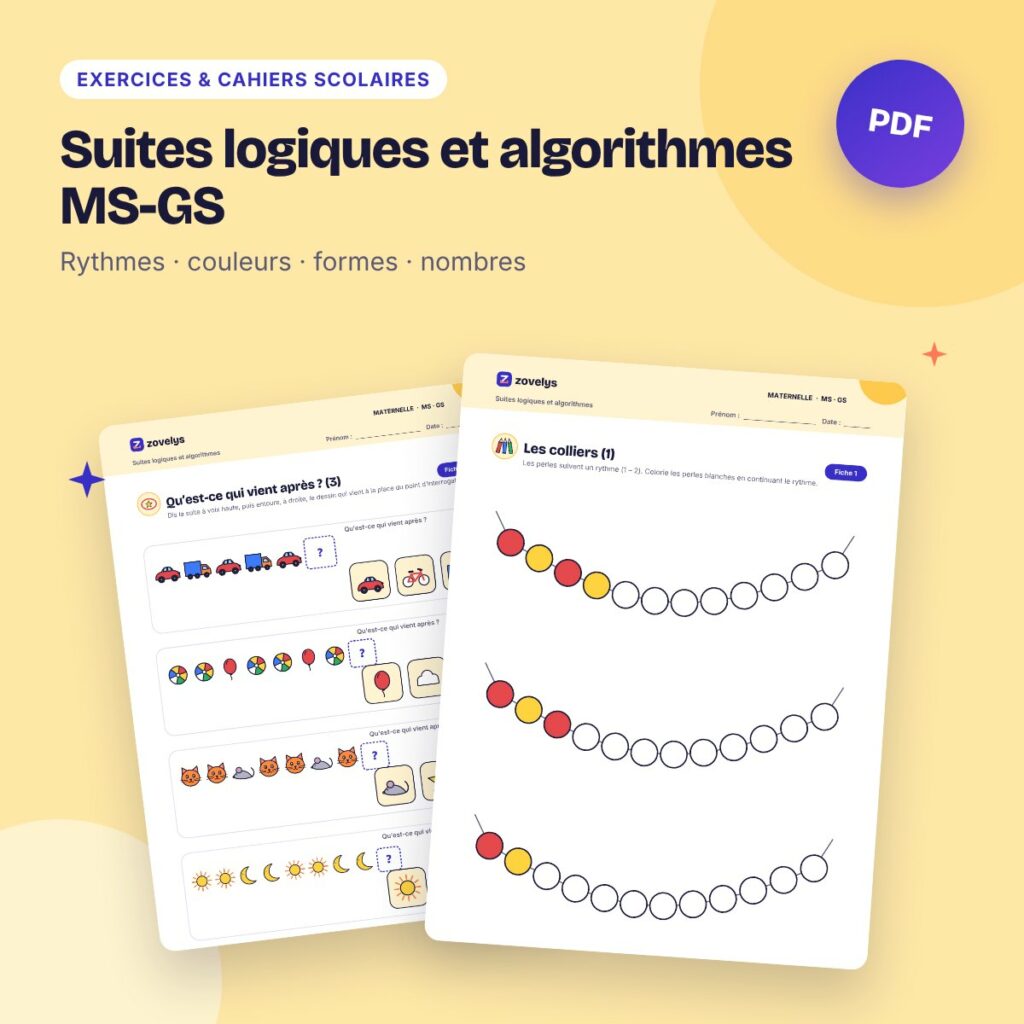 Suites logiques et algorithmes MS-GS – 44 fiches avec corrigé