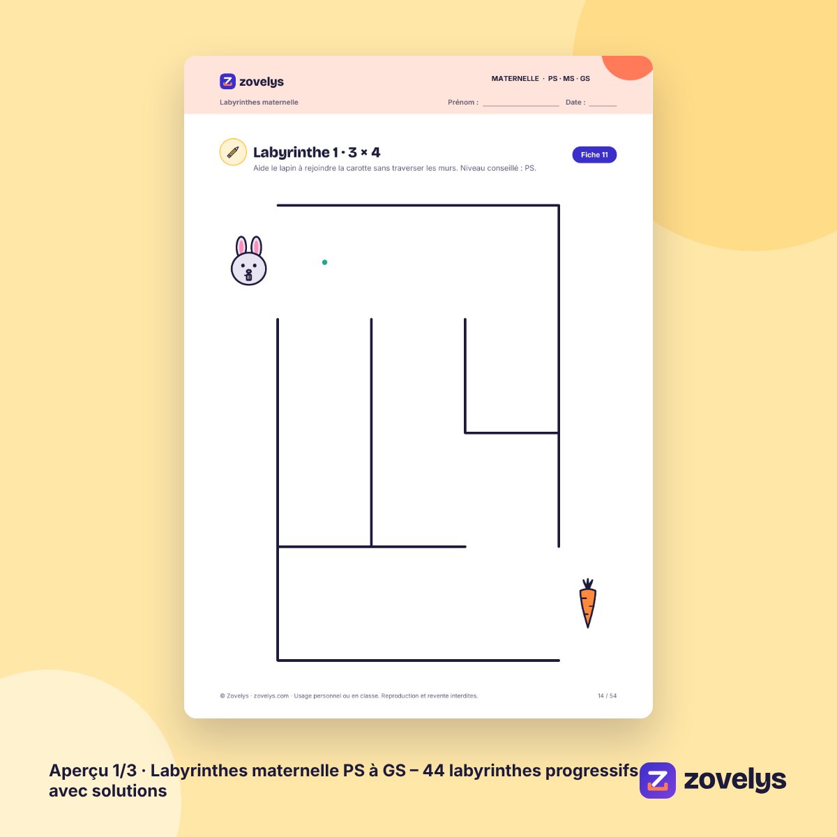 Labyrinthes maternelle PS à GS – 44 labyrinthes progressifs avec solutions – aperçu 1