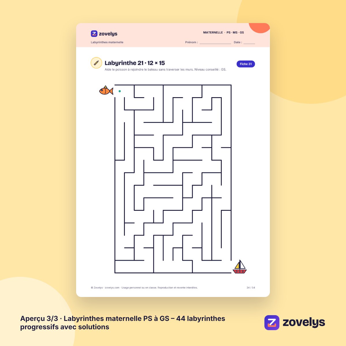 Labyrinthes maternelle PS à GS – 44 labyrinthes progressifs avec solutions – aperçu 3