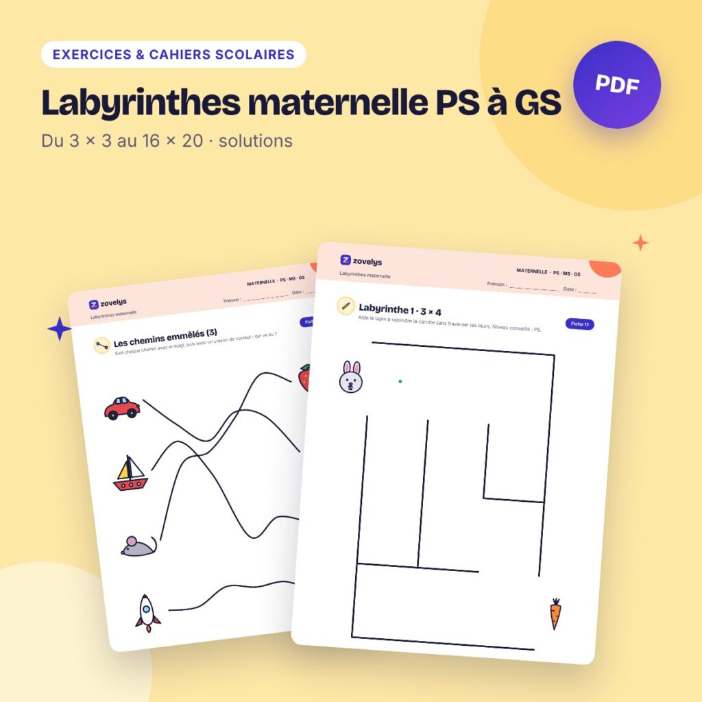 Labyrinthes maternelle PS à GS – 44 labyrinthes progressifs avec solutions