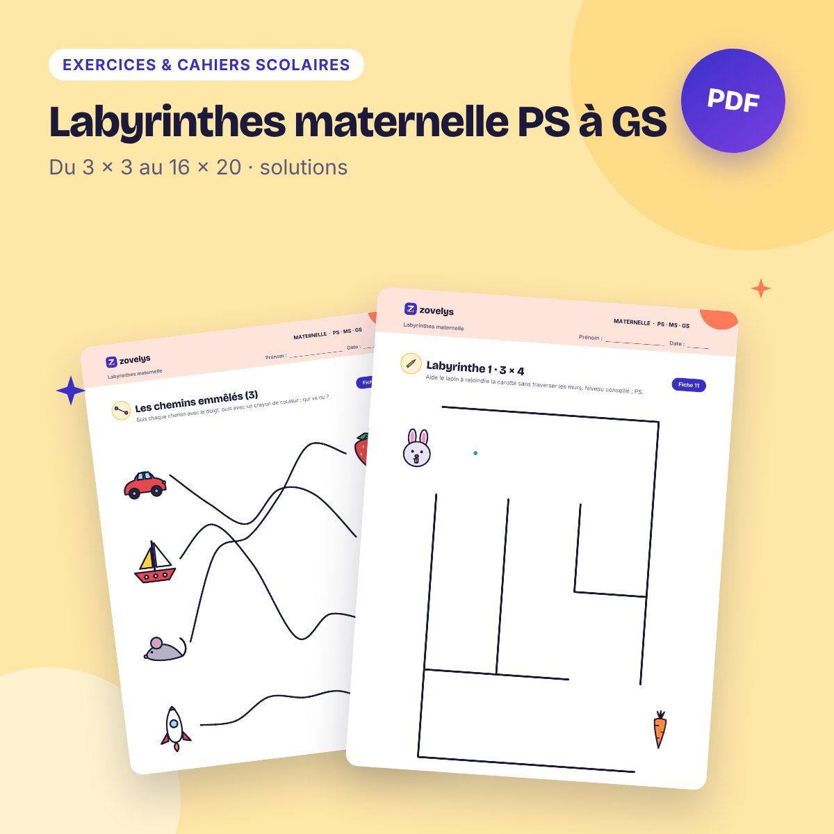 Labyrinthes maternelle PS à GS – 44 labyrinthes progressifs avec solutions
