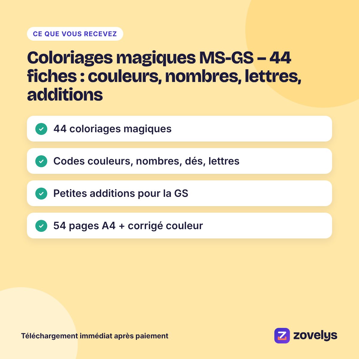Coloriages magiques MS-GS – 44 fiches : couleurs, nombres, lettres, additions – aperçu 4