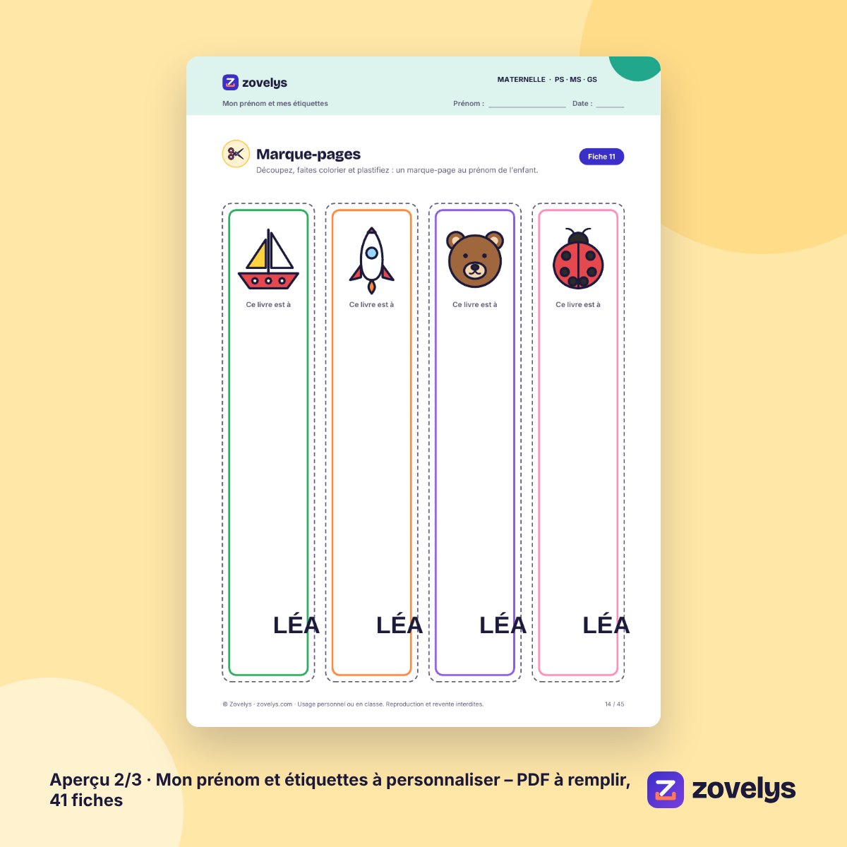 Mon prénom et étiquettes à personnaliser – PDF à remplir, 41 fiches – aperçu 2