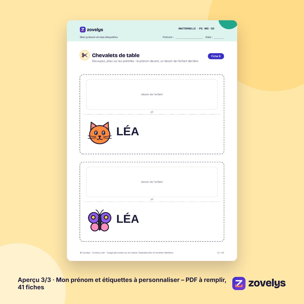 Mon prénom et étiquettes à personnaliser – PDF à remplir, 41 fiches – aperçu 3