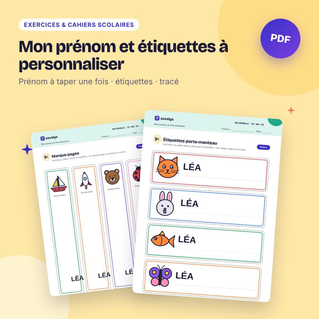 Mon prénom et étiquettes à personnaliser – PDF à remplir, 41 fiches