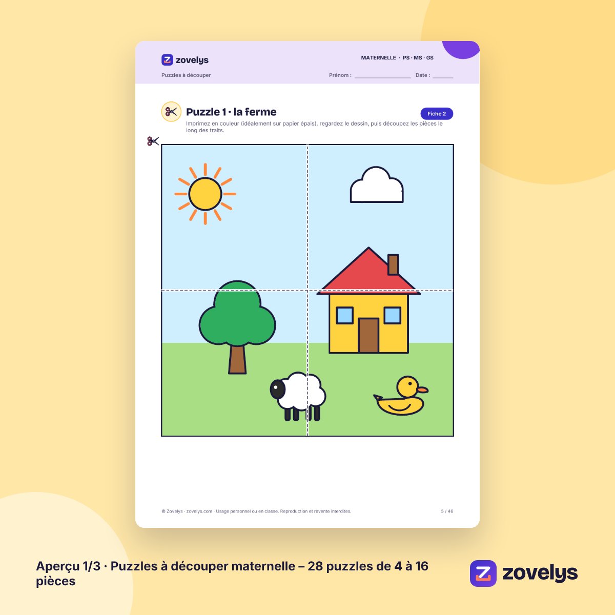 Puzzles à découper maternelle – 28 puzzles de 4 à 16 pièces – aperçu 1