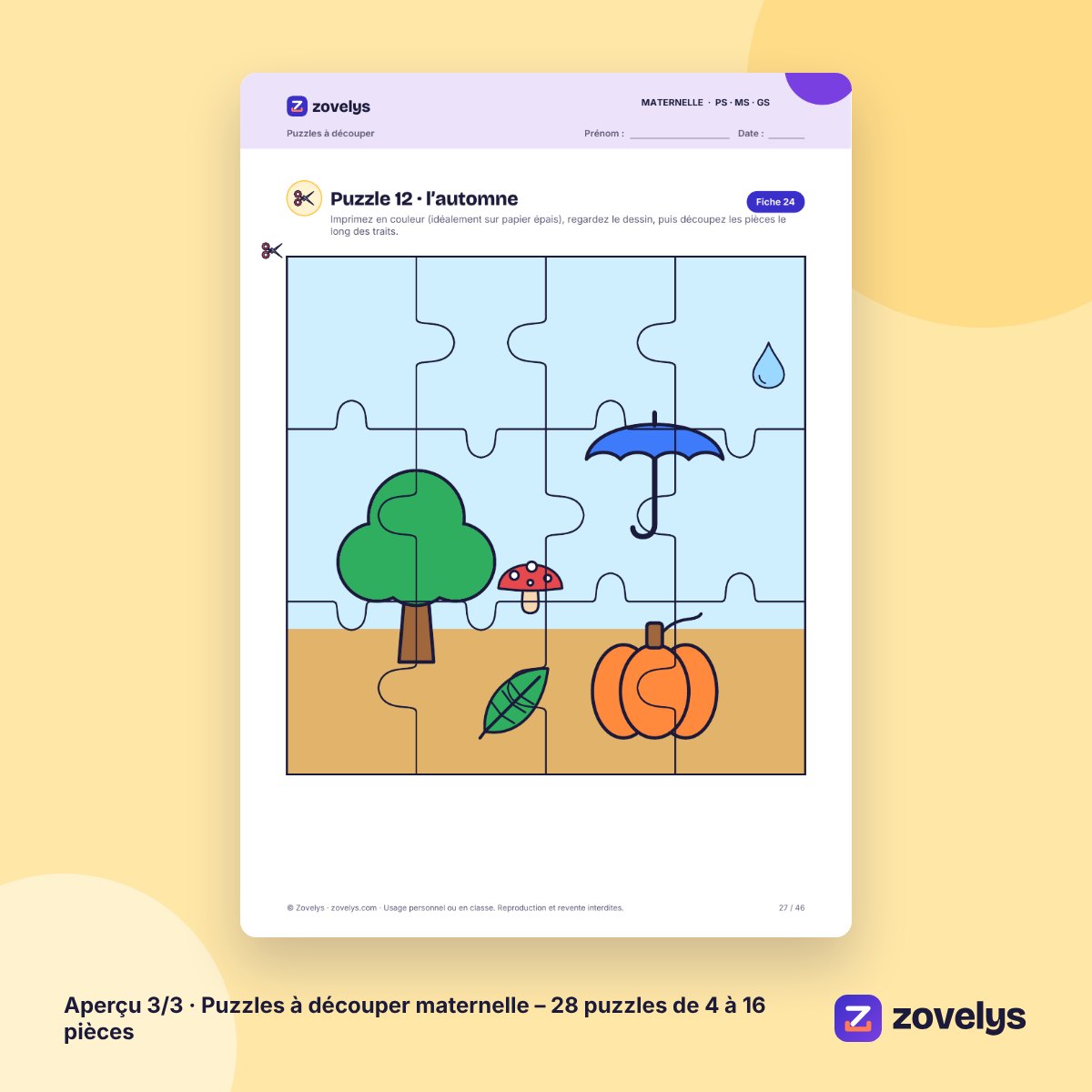Puzzles à découper maternelle – 28 puzzles de 4 à 16 pièces – aperçu 3