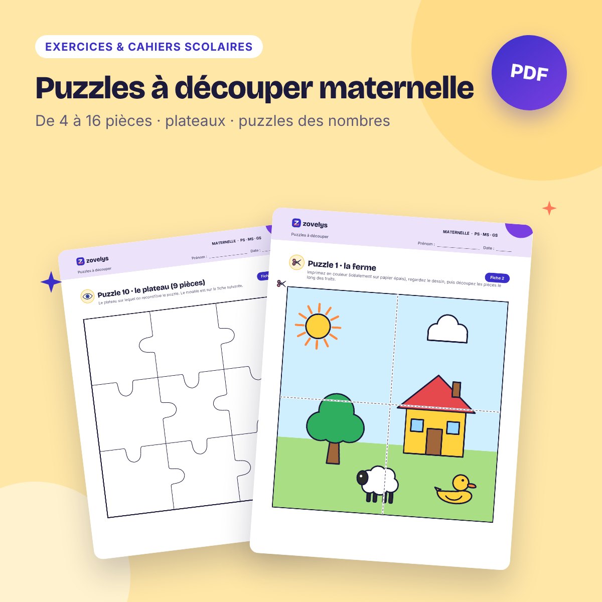 Puzzles à découper maternelle – 28 puzzles de 4 à 16 pièces