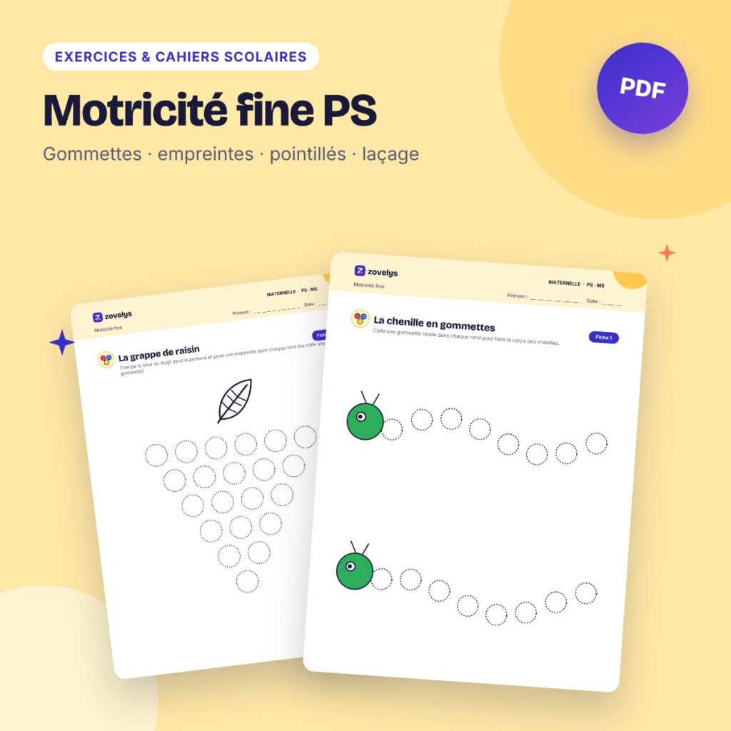 Motricité fine PS – 42 fiches : gommettes, empreintes, pointillés