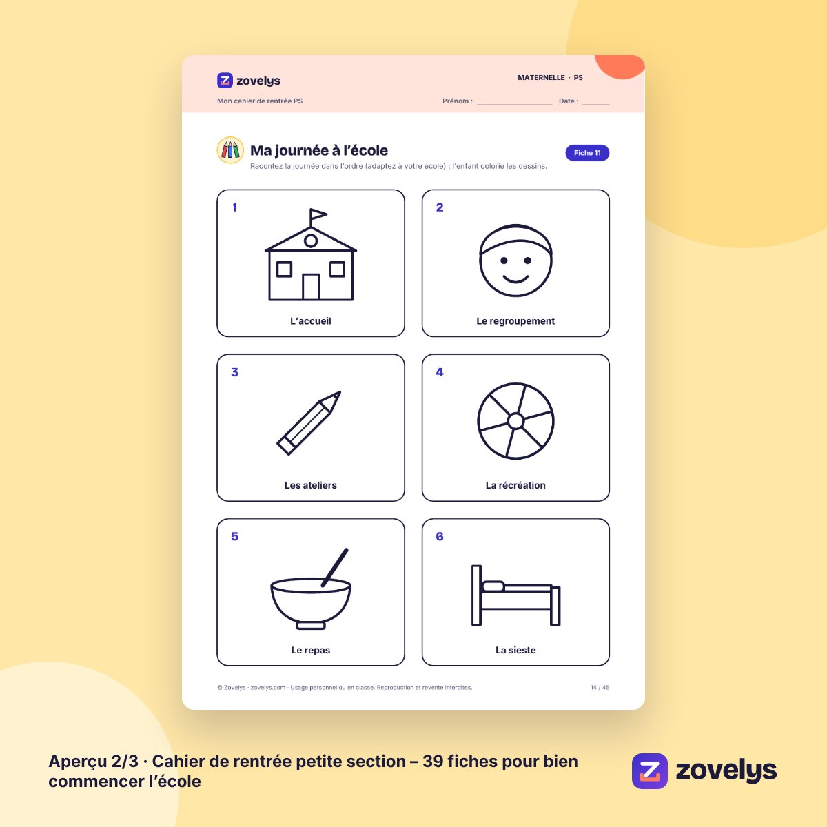 Cahier de rentrée petite section – 39 fiches pour bien commencer l’école – aperçu 2