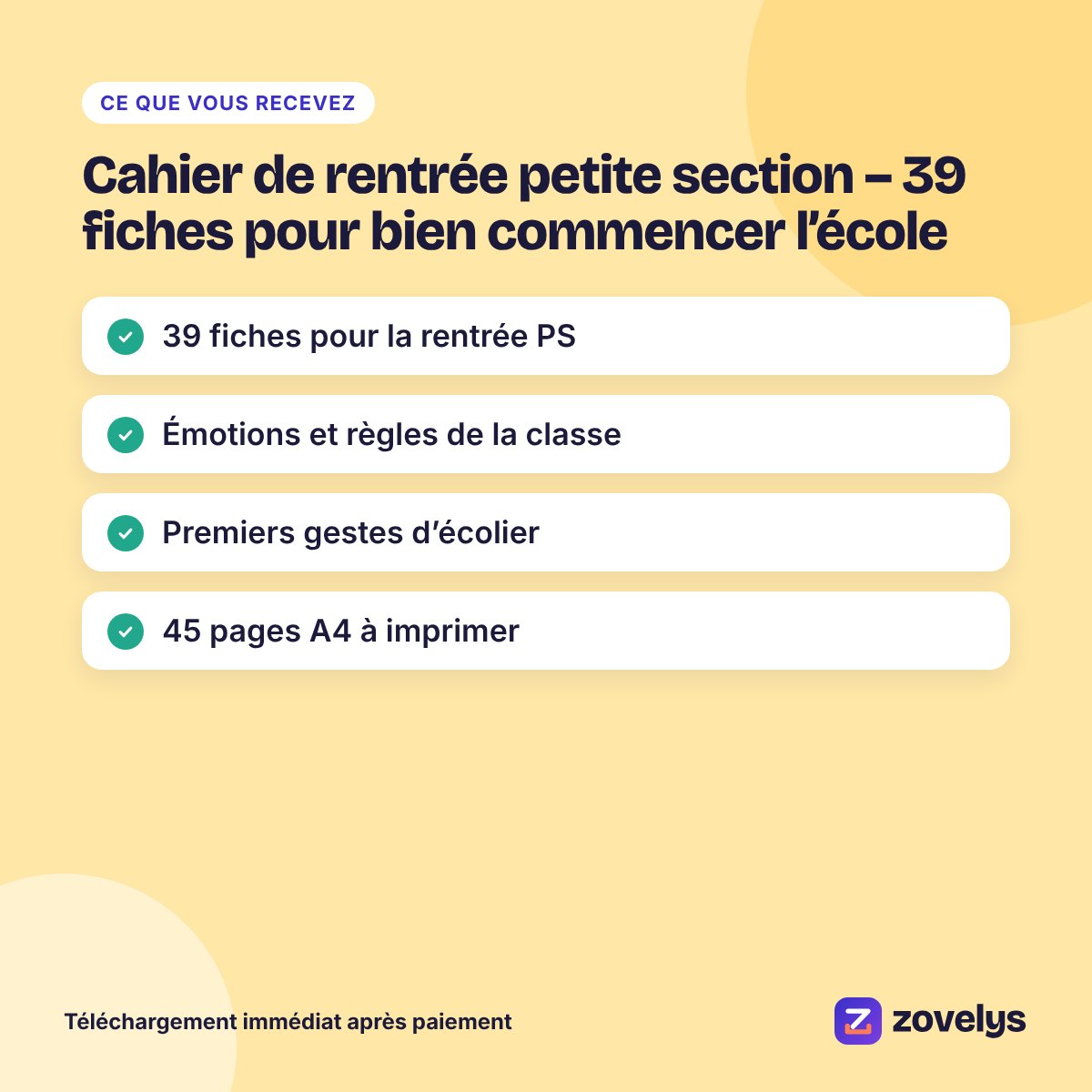 Cahier de rentrée petite section – 39 fiches pour bien commencer l’école – aperçu 4