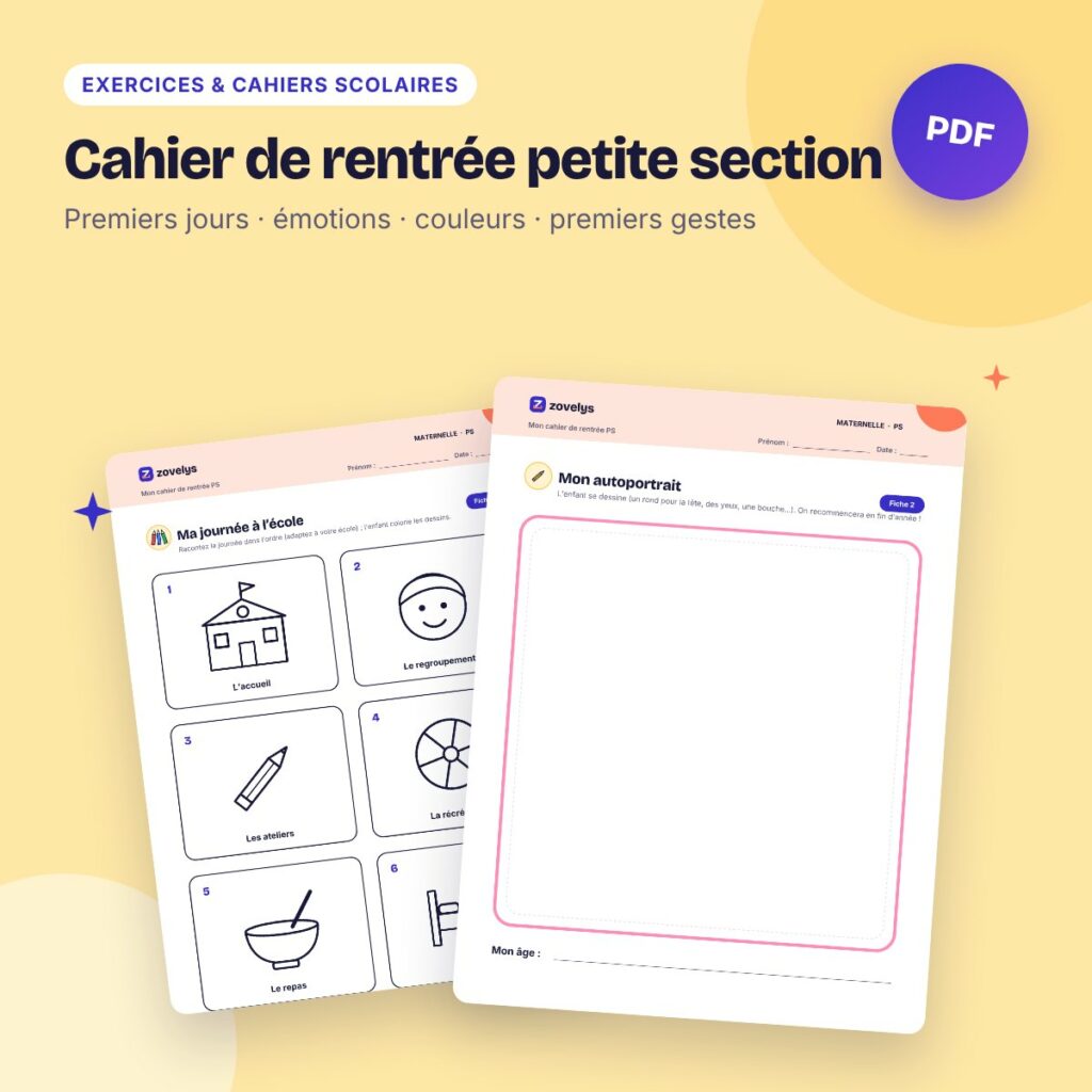 Cahier de rentrée petite section – 39 fiches pour bien commencer l’école