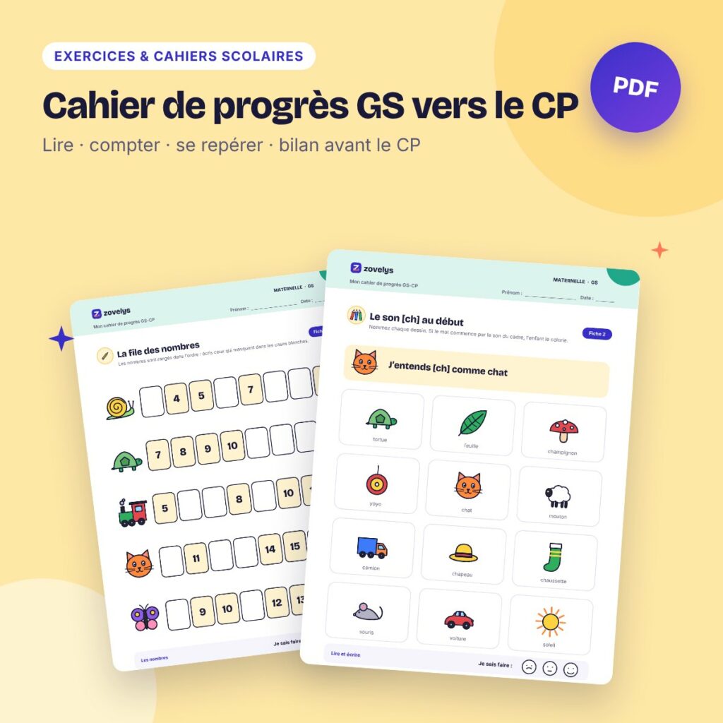 Cahier de progrès GS vers le CP – 38 fiches bilan avec corrigé