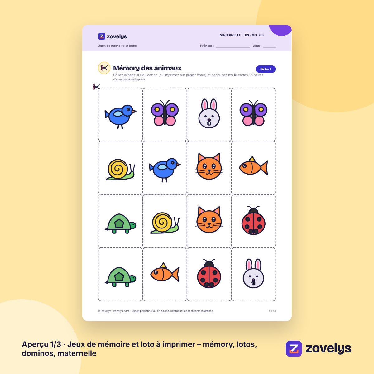 Jeux de mémoire et loto à imprimer – mémory, lotos, dominos, maternelle – aperçu 1