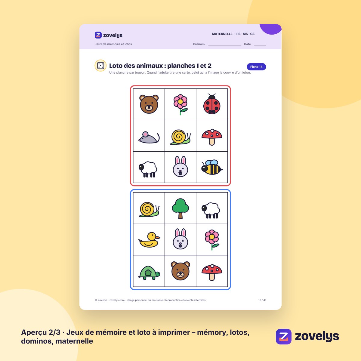 Jeux de mémoire et loto à imprimer – mémory, lotos, dominos, maternelle – aperçu 2