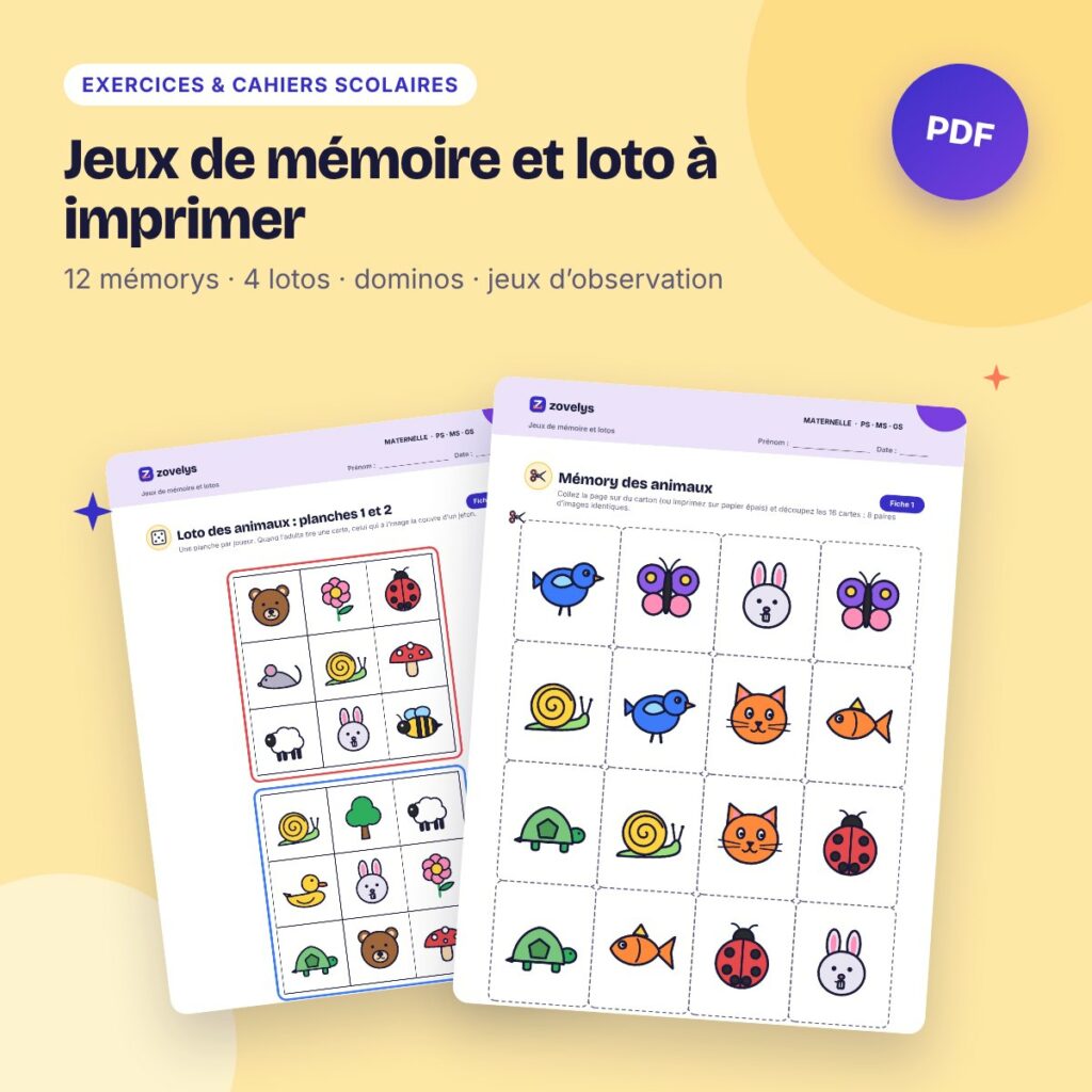 Jeux de mémoire et loto à imprimer – mémory, lotos, dominos, maternelle
