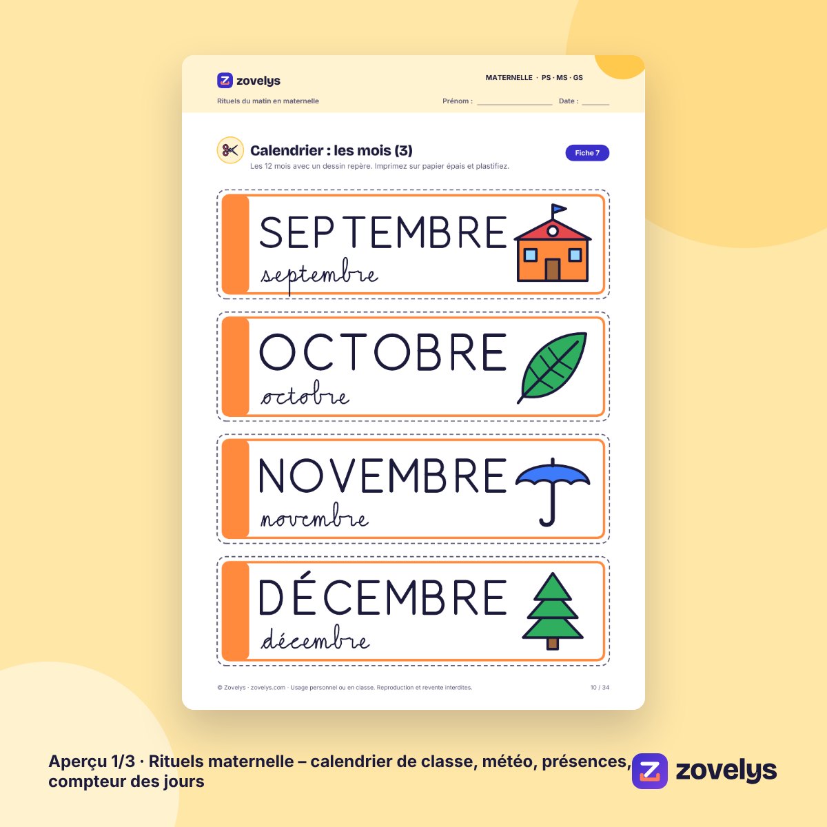 Rituels maternelle – calendrier de classe, météo, présences, compteur des jours – aperçu 1