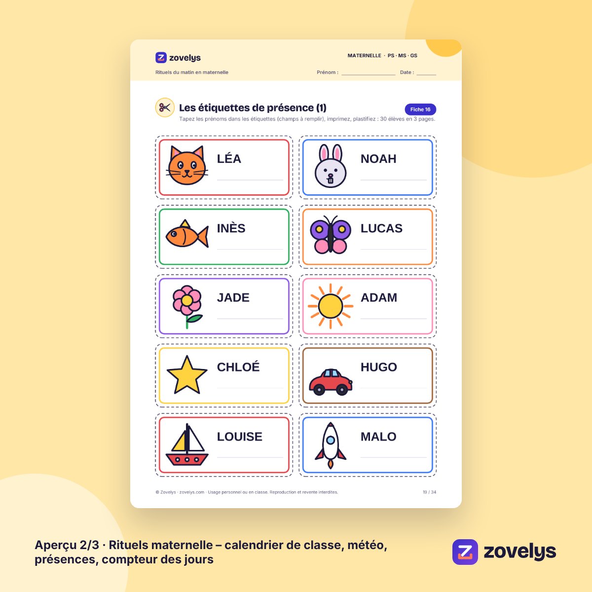 Rituels maternelle – calendrier de classe, météo, présences, compteur des jours – aperçu 2