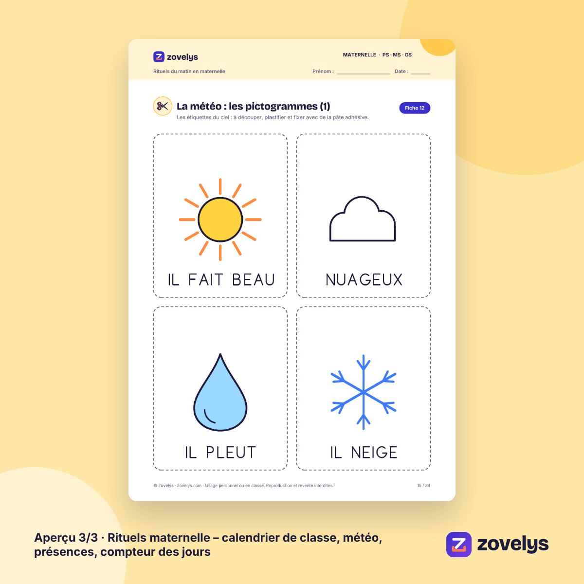 Rituels maternelle – calendrier de classe, météo, présences, compteur des jours – aperçu 3