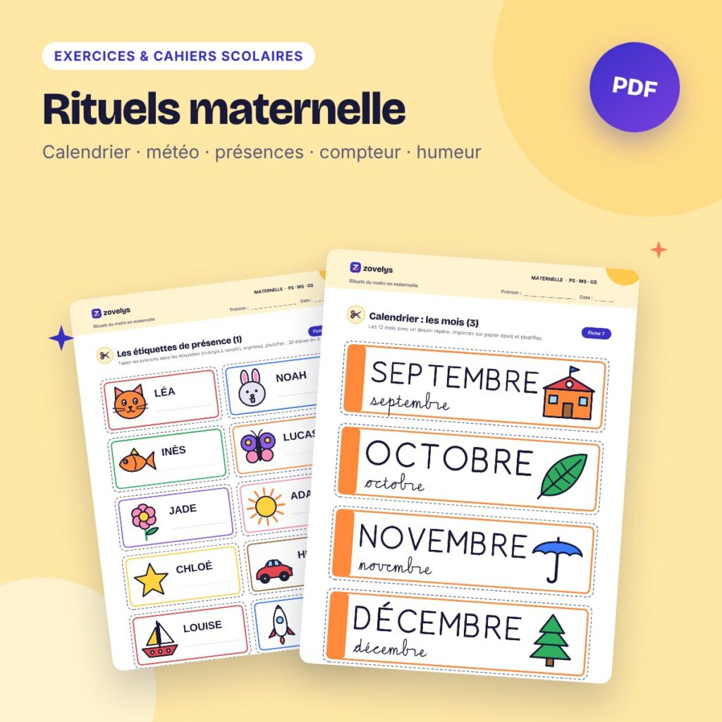 Rituels maternelle – calendrier de classe, météo, présences, compteur des jours