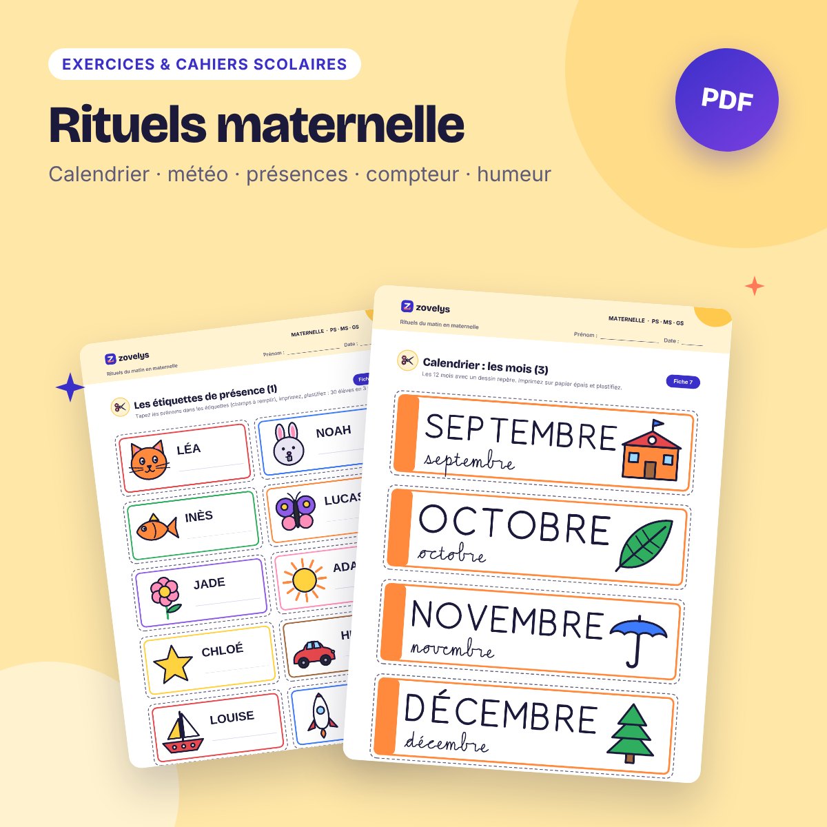 Rituels maternelle – calendrier de classe, météo, présences, compteur des jours