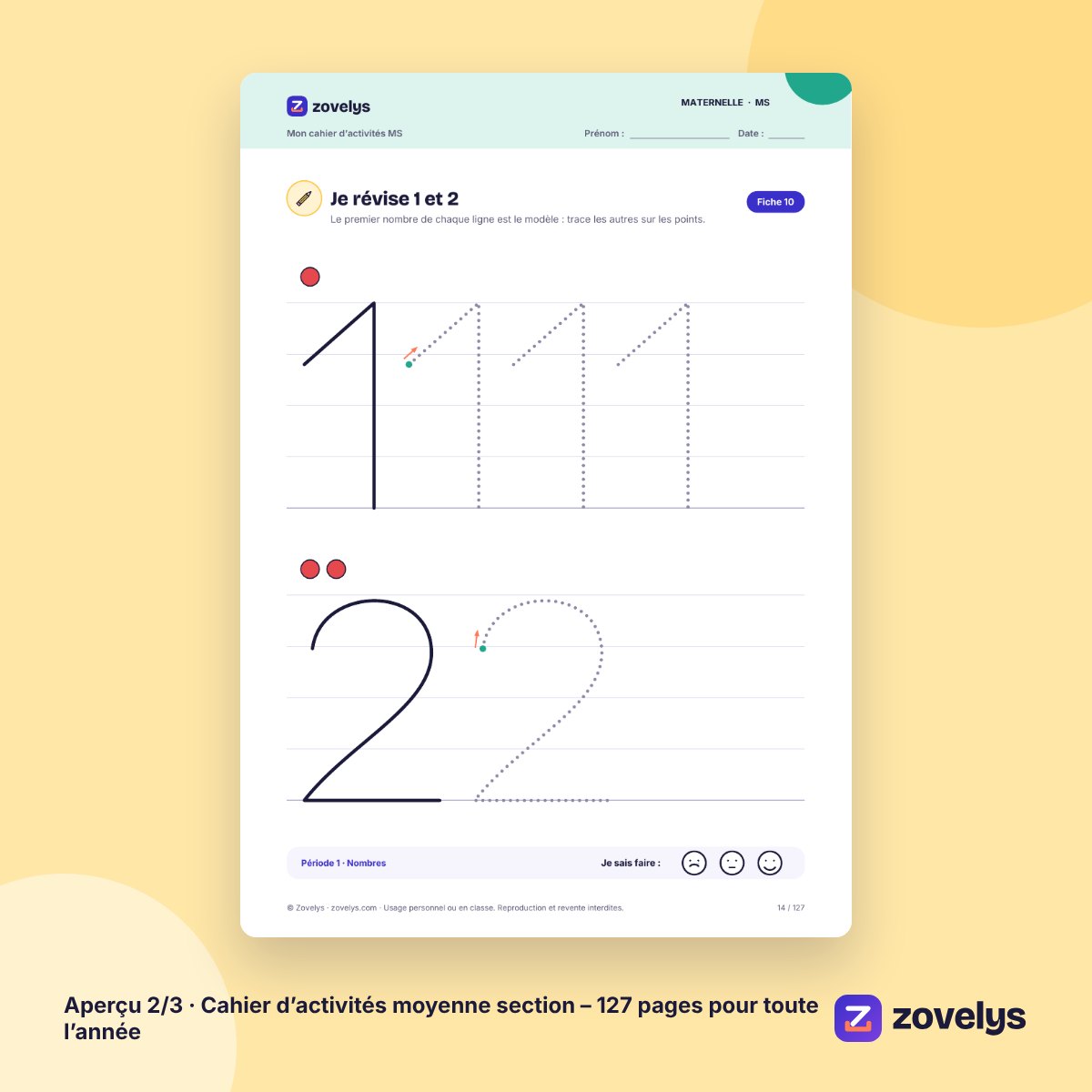 Cahier d’activités moyenne section – 127 pages pour toute l’année – aperçu 2