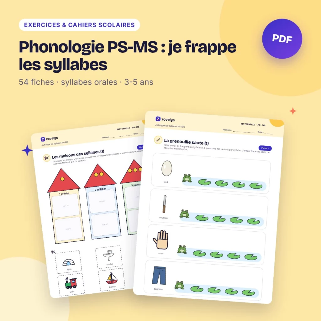 Phonologie PS-MS : je frappe les syllabes – 54 fiches avec corrigé