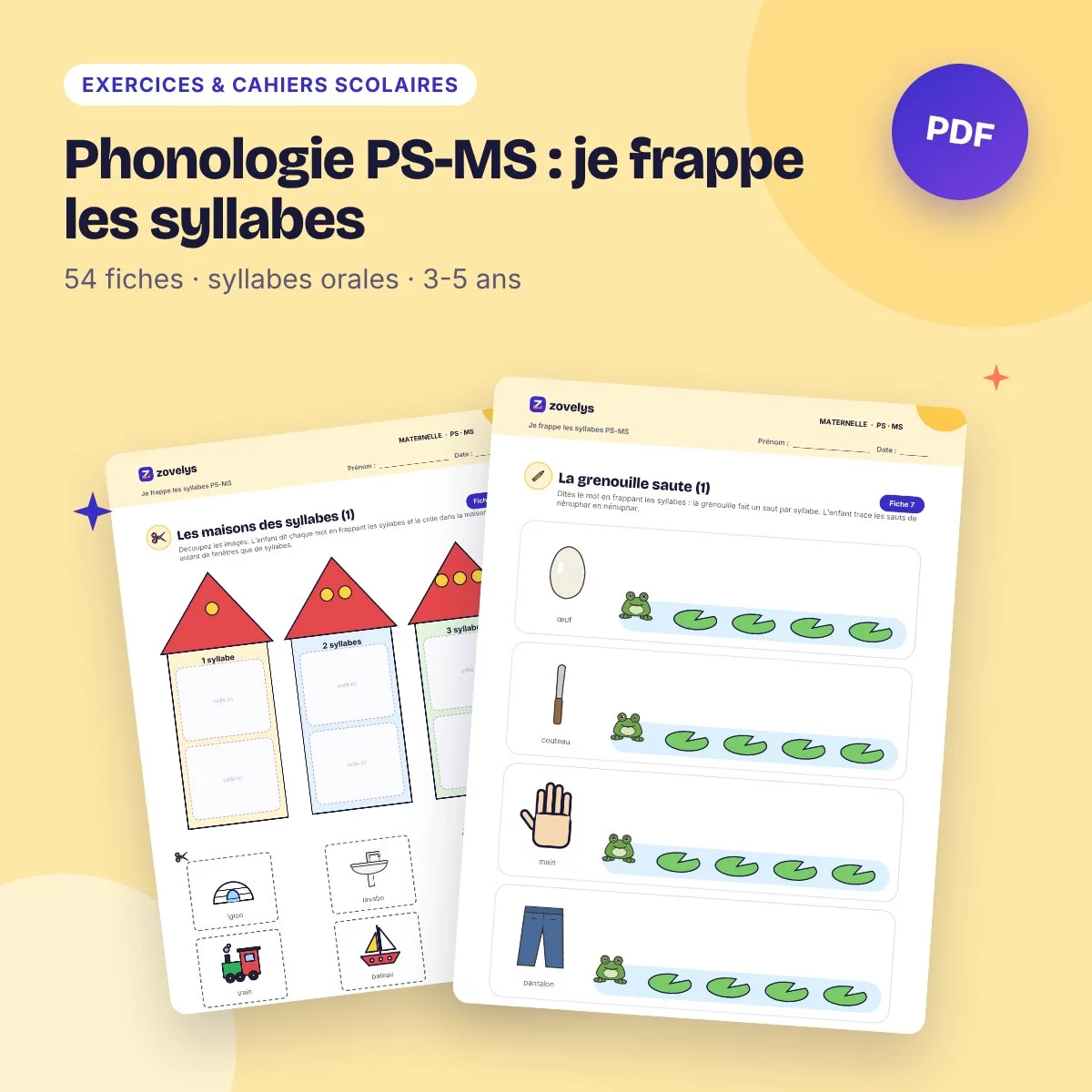 Phonologie PS-MS : je frappe les syllabes – 54 fiches avec corrigé